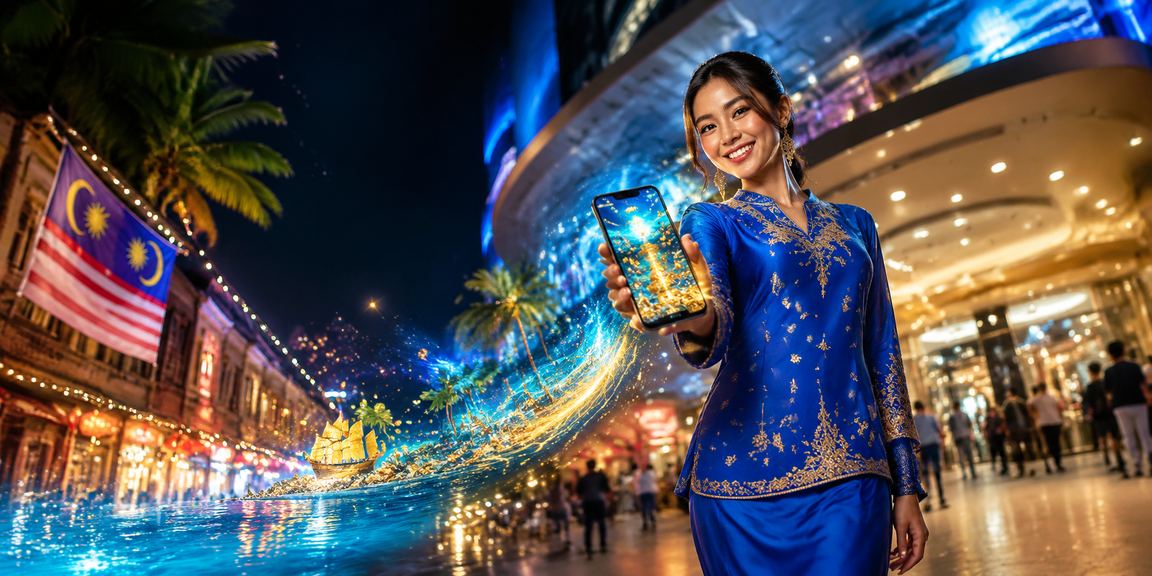 Pengguna gembira bermain c130 di telefon mudah alih dengan baju kurung tradisional